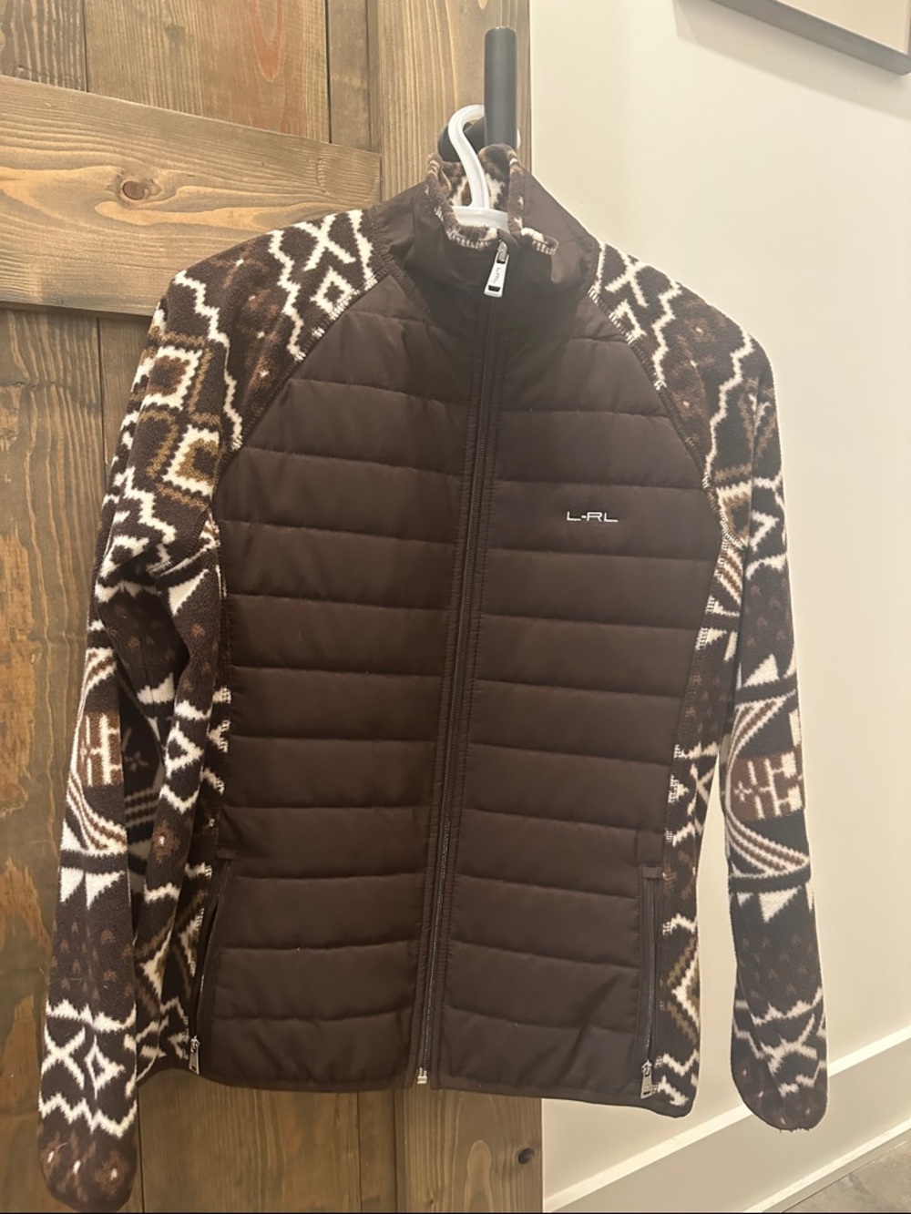 Lauren Ralph Lauren Aztec Jacket Women's‎ Size Large Brown Fleece Full Zip